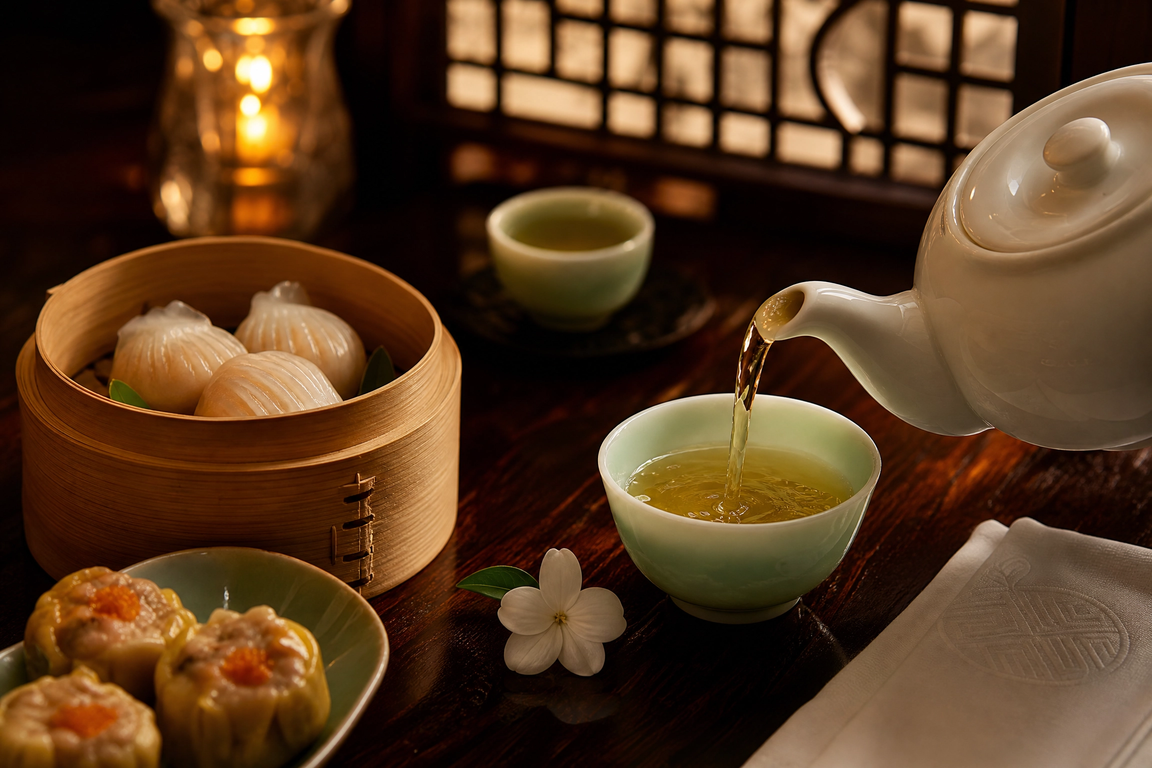 Traditional Hong Kong dim sum tea table