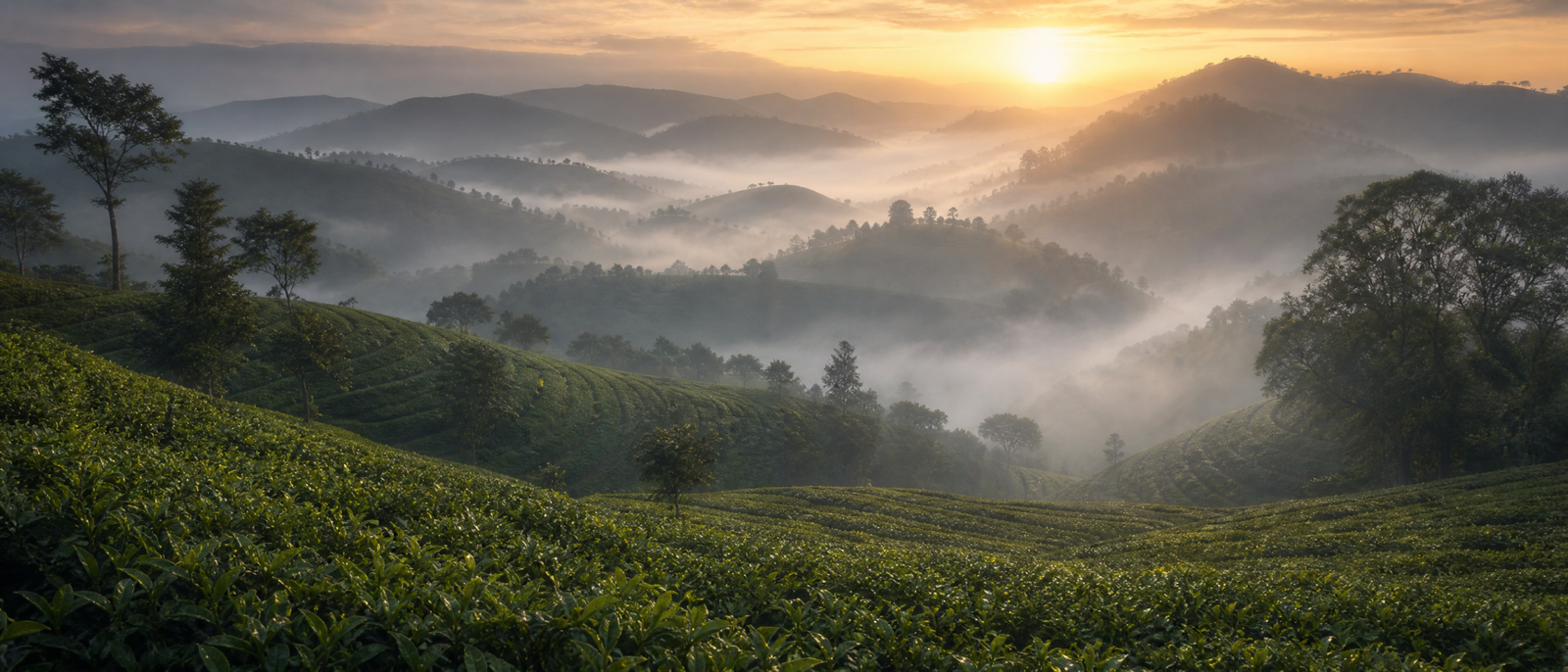 Tea plantation at dawn